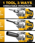 Heavy Duty Brushless Cordless Impact Wrench With 500 Nm Torque And 369 Ft Lbs showcasing 1/4" and 1/2" drive configurations.