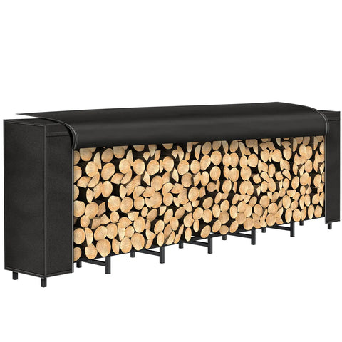 8Ft Firewood Rack With Cover For Outdoor Wood Storage Heavy Duty Beefy Steel Construction Weather Resistant Adjustable Log Stacker Stand