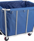 Straight Up Heavy Duty Stainless Steel Rolling Laundry Cart, Rock Solid 10 Bushel Utility Basket in blue with smooth glide wheels.