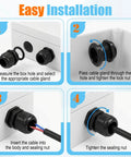 Installation steps of 72 Piece Cable Glands Kit With Waterproof Strain Relief For Cables And Pass Through Grommets