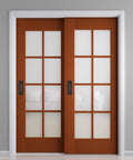 6 Inch Recessed Pocket Door Pull Matte Black 304 Stainless Steel Rectangular Finger Flush Sliding Closet Barn Door Handle Heavy Duty 2 Pack for Easy Access and Modern Interior Doors Rust Proof Built Tough installed on wooden sliding doors.