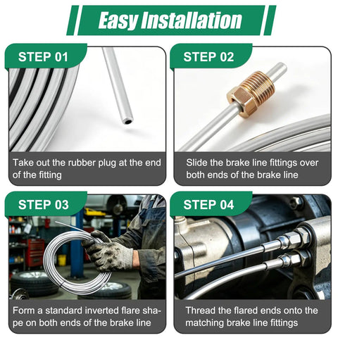 Steps for installing 25Ft Three Sixteenth Inch Zinc Coated Steel Brake Line Tubing Kit With 16 Inverted Flare Fittings