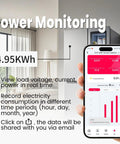 Smart WiFi Switch 1P+N AC90-240V 1-50A With Power Monitoring, Remote Control With Smart Life Tuya App, LCD Display, DIN Rail Mounted, Recloser Function, Power Data Export, FCC Certified, app screen showing 4.95kWh
