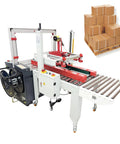 Automatic Carton Sealer And Strapping Machine For Shipping Boxes Dual Function Carton Tape Sealer with roller conveyor design.