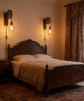 Retro Industrial Wall Sconce Set in Antique Brass Vintage Plug In Lantern Lights 2 Pack Metal Wall Lamps for Bedroom