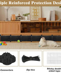 Real Deal Pet Proof Under Couch Barrier Stops Sneaky Dogs And Cats From Hiding Under Furniture While Securing Loose Toys Includes Quick Setup Kit And Tough Black Panels laid out with connectors and zip ties.