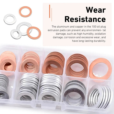 100 Piece Oil Drain Plug Crush Washer Kit Multi Size M10 M12 M14 M16 M18 Aluminum And Copper Gaskets in box
