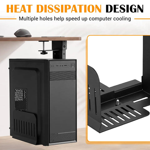 Big Time Space Saver Heavy Duty Clamp Under Computer Tower Stand Adjusts To CPU Cases Fast No Fuss Install for efficient cooling.