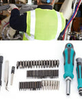 Electrician using Go To Ratchet Tool Set With Chrome Wrenches Sockets And Screwdriver Bits Insulated Handle Polished Finish Includes Storage Box