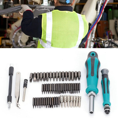 Electrician using Go To Ratchet Tool Set With Chrome Wrenches Sockets And Screwdriver Bits Insulated Handle Polished Finish Includes Storage Box