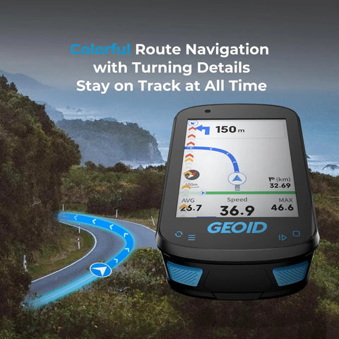 Color Screen Cycling Computer With Wireless GPS Navigation And Reroute Planning displaying route on wooded road