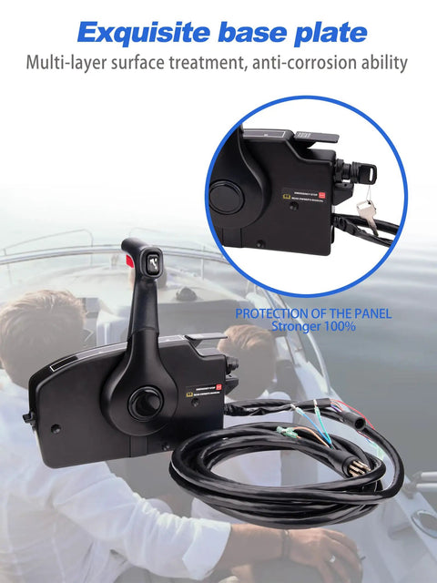 Close-up of Right Hand Marine Throttle Remote Control Box Gen I Model 881170A15 with 15 ft cable on a boat helm