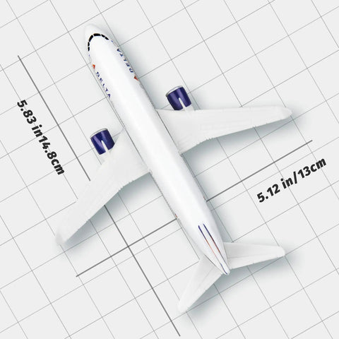 Top view of Delta 1/400 Scale Diecast Plastic Airplane Model for Collectors, showing detailed wingspan and fuselage.