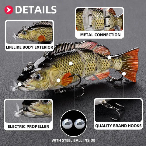 Close-up of Go To Auto Swimming Lure 3.9 Inch USB Rechargeable LED Swimbait with Four Jointed Segments Realistic Shad Pattern
