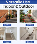 Killer 3 Feet Aluminum Handrail Kit For Indoor Stairs With Adjustable Steel Brackets And Rock Solid Connectors For No Sweat DIY Setup On Decks Or Ramps Featuring A Sleek Stainless Steel Look And High Grade Safety Grip, shown in outdoor and indoor settings.