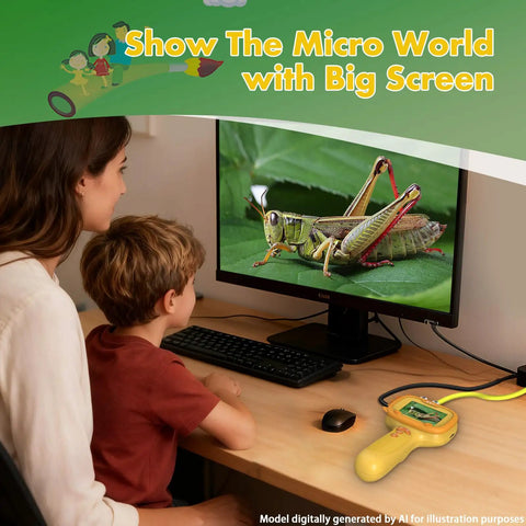 Dope Kids Borescope Camera With Light For Real Time Exploration And 1080P Live Video, A STEM Toy For Ages 3 To 10, The Ultimate Gift For Outdoor Adventures And Nature Discovery showing child and adult viewing insect on monitor
