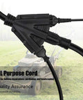 Six Foot 12 Gauge 3 Conductor Outdoor Heavy Duty Extension Cord With Waterproof Three Outlet Built Tough For Snow Rain And Serious Power Needs Perfect For Tools Landscaping Camping And Work Sites. Black 3-outlet cord close-up
