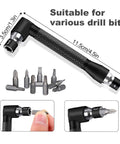 Side view of 17-piece flexible drill bit extension set with 3 rotatable socket adapters and 105° right-angle head