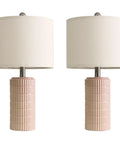Set Of 2 24.75 Inch Ceramic End Table Lamps For Living Room Bedroom Office Farmhouse Cozy Decor With Linen Drum Shades Modern