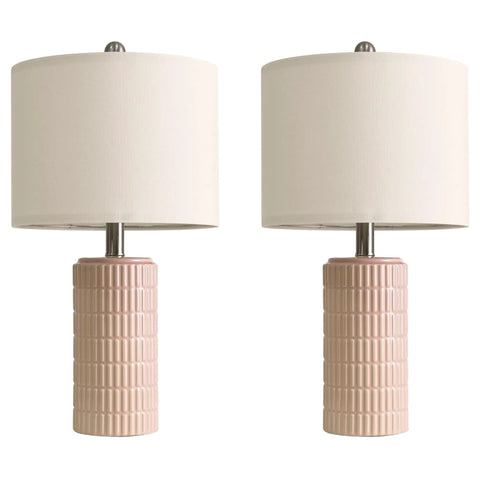 Set Of 2 24.75 Inch Ceramic End Table Lamps For Living Room Bedroom Office Farmhouse Cozy Decor With Linen Drum Shades Modern