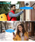 Reliable 32Ch 4K Indoor Dome Security Camera System With PoE NVR Smart AI Human Detection and Two Way Audio captures delivery interaction at a door.