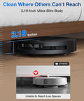 T50 Pro Omni Robot Vacuum and Mop with Ultra Slim 3.19 Inch Body cleaning under a low bed, highlighting its thin design.
