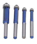Get Your Hands On These Ycauty Tungsten Steel Flush Trim Router Bits, 4 pc set with blue coated tungsten steel bits for trimming.