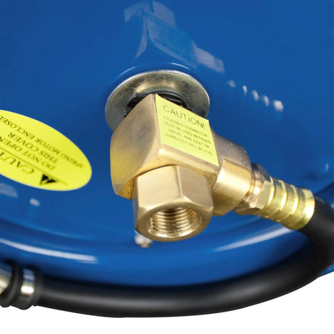 Close-up of brass connection on Heavy Duty All Steel 3/8 Inch By 50 Foot Retractable Air Hose Reel With Automatic Rewind, German-Made Hose