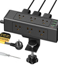 Desk Clamp Power Strip With USB C And USB Ports, 9 AC Outlets Plus Surge Protector, Desktop Edge Mount, 6 Ft Flat Plug, Clamp