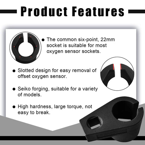 Universal Offset Oxygen Sensor Socket For 3/8 Inch Drive By 7/8 Inch 22mm with side wire gate, black chrome-molybdenum steel.