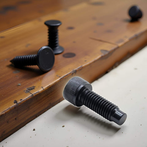 Replacement Screws For Ring Video Doorbell 20Pcs Black 4 Size Set with T5 and T16 heads on wooden surface