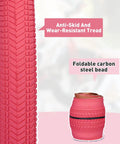 Pink 20x2.125 Bike Tire With Tube Pack Of 2 For Kids Bikes anti-skid tread and foldable BPA latex free material