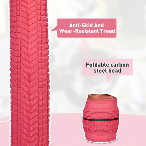 Pink 20x2.125 Bike Tire With Tube Pack Of 2 For Kids Bikes anti-skid tread and foldable BPA latex free material