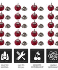20 Piece Set Of Hidden Clothes Buttons With Resin Cherry Safety Brooch Closures For Shirts Pants And Hats arranged neatly.