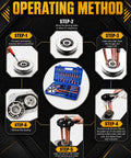 Instructional image showing operating method for 55-In-1 Bearing Puller Set For Auto, Bike, And Industrial Repair with steps 1 to 6.