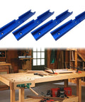 Awesome 4 Piece Woodworking T Slot Tracks Aluminum Jig Set With Pre Drilled Holes laid out on a woodworking bench.