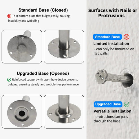 Kodilin 4-pack 304 stainless steel wall/ceiling pipe clamps for 3/4 in (25–28 mm) pipes; adjustable 100 mm bases