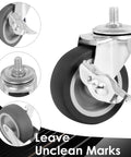 Heavy Duty 3 Inch Stem Casters Set Of 4 With Brakes, close-up of swivel wheel with M8 thread, 3 in diameter