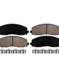 Front Brake Kit With 12.99 Inch Rotors And Ceramic Pads For Chrysler Pacifica Town And Country Voyager Dodge Journey Grand Caravan Ram CV Replacement Brakes That Stop Smoothly And Last Longer, showing four ceramic brake pads and clips.