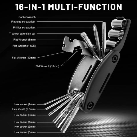 Foldable 16-In-1 Bike And Motorcycle Repair Tool Kit With Hex Wrenches And Screwdrivers Portable Multitool For Cycling