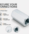 Heavy Duty 1/2-13 Hex Coupling Nut Set With Zinc Plated Carbon Steel Rod Connectors 1-3/4 Inch Length 30-Piece Industrial Joint Kit