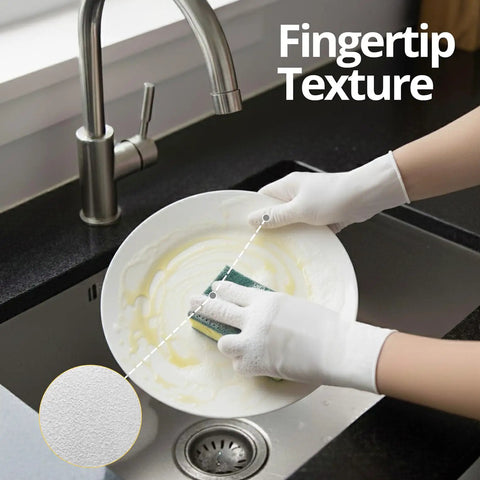 Person washing a plate with Straight Up Reliable Disposable Nitrile Exam Gloves, White Powder Free Build, Rock Solid 3 Mil Coverage For Medical Rounds, Kitchen Prep, Barber Work, Or Heavy Duty Home Cleaning, Box Of 100.