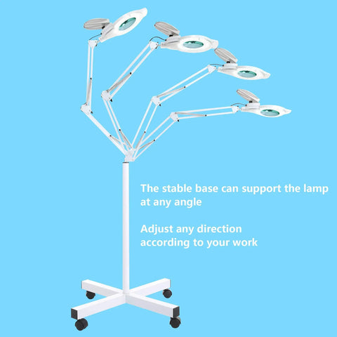 Ultrabright 5X Magnifying Floor Lamp with rolling base, adjustable swivel arms, white