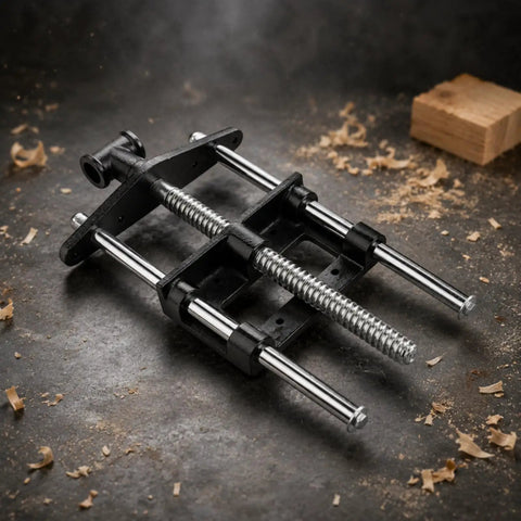 Heavy Duty Carpentry Bench Vise With Manual Threaded Screw for Tightening Workpieces During DIY Cutting Or Sanding And Assembly Projects In Your Workshop.