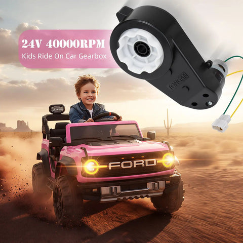 Child driving pink electric toy car with 24V RS555 High Speed Motor Gearbox Upgrade Kit Two Pack With 40000 RPM Replacement Gears showcased