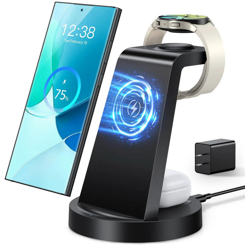 Must Have 3 In 1 Wireless Charging Station For Galaxy Watch 8 7 6 5 4 3 Pro Classic, Galaxy Buds, And Galaxy Phones S23 S22 S21 Note Z