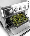 Crisping Basket And Tray Set For Air Fryers With Nonstick Coating, Even Cooking And Grease Catcher, Healthy Frying Made Easy, 9 By 10 Inch Two Piece Gray in oven with broccoli