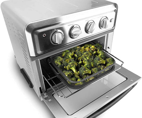 Crisping Basket And Tray Set For Air Fryers With Nonstick Coating, Even Cooking And Grease Catcher, Healthy Frying Made Easy, 9 By 10 Inch Two Piece Gray in oven with broccoli