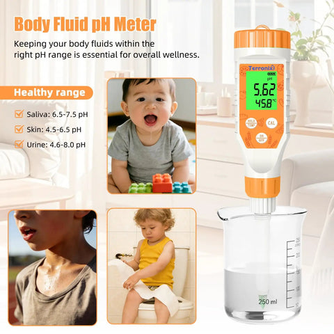Pro Grade Food pH Meter Digital Tester For Fermentation And Canning With Spear Probe And Accurate Readouts For Sourdough Bread Cheese Hot Sauce Yogurt And More Water Resistant Kitchen Essential in use with liquid in beaker