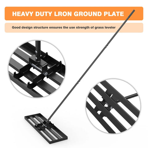Heavy Duty Lawn Leveling Rake With 36 Inch Head And 7.2 Ft Handle Ground Plate Leveler design details and close-ups